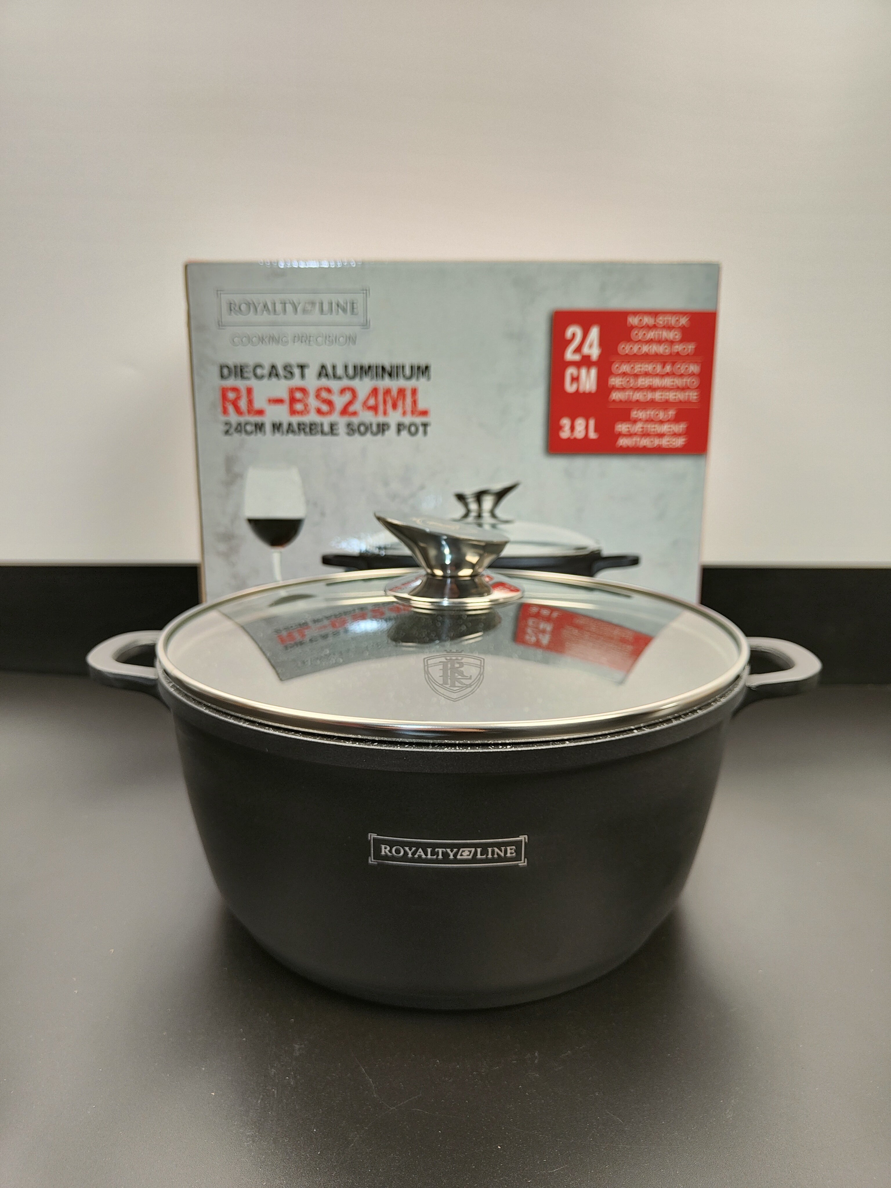 Oală marmorată 24 cm cu capac, 3.8L – RL BS24M