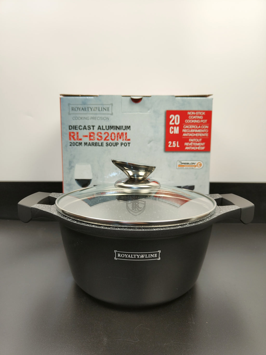 Oală marmorată 20 cm cu capac, 2.5L – RL BS20M