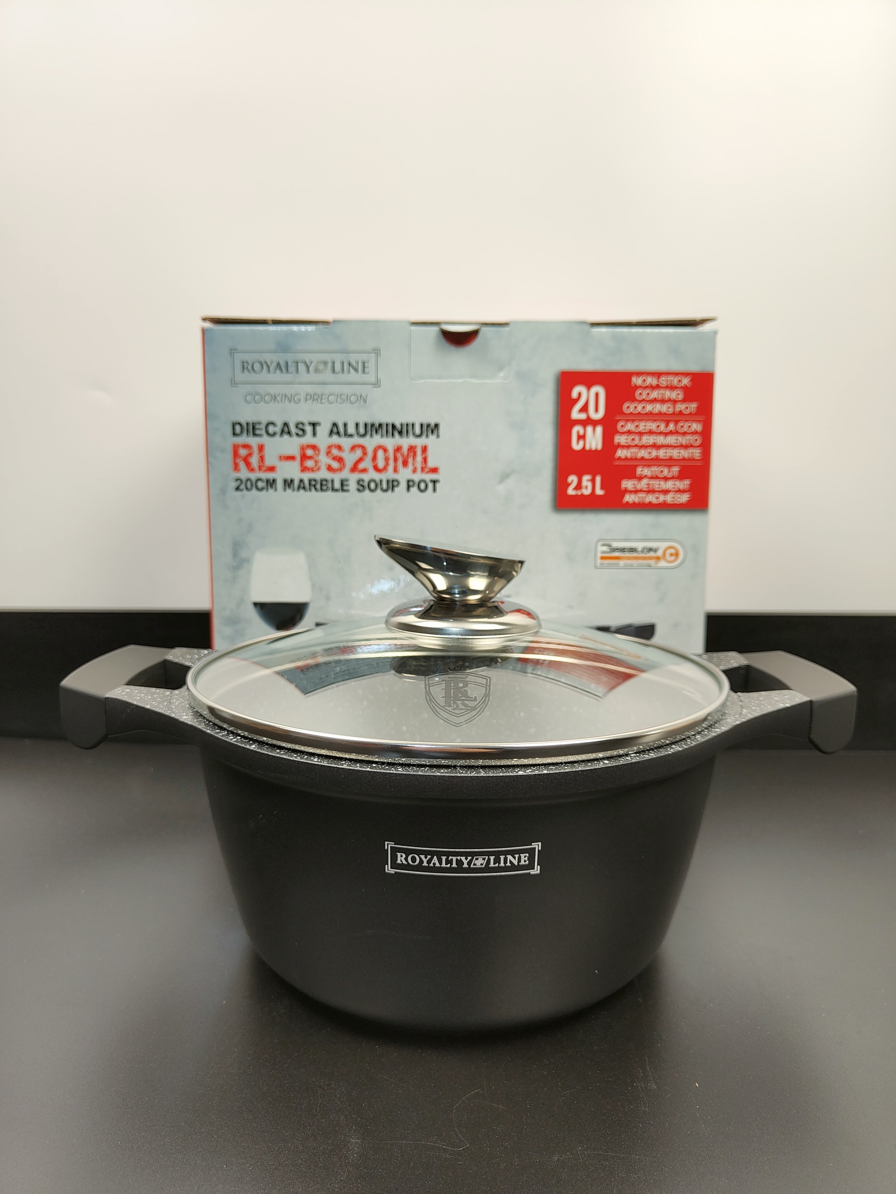 Oală marmorată 20 cm cu capac, 2.5L – RL BS20M