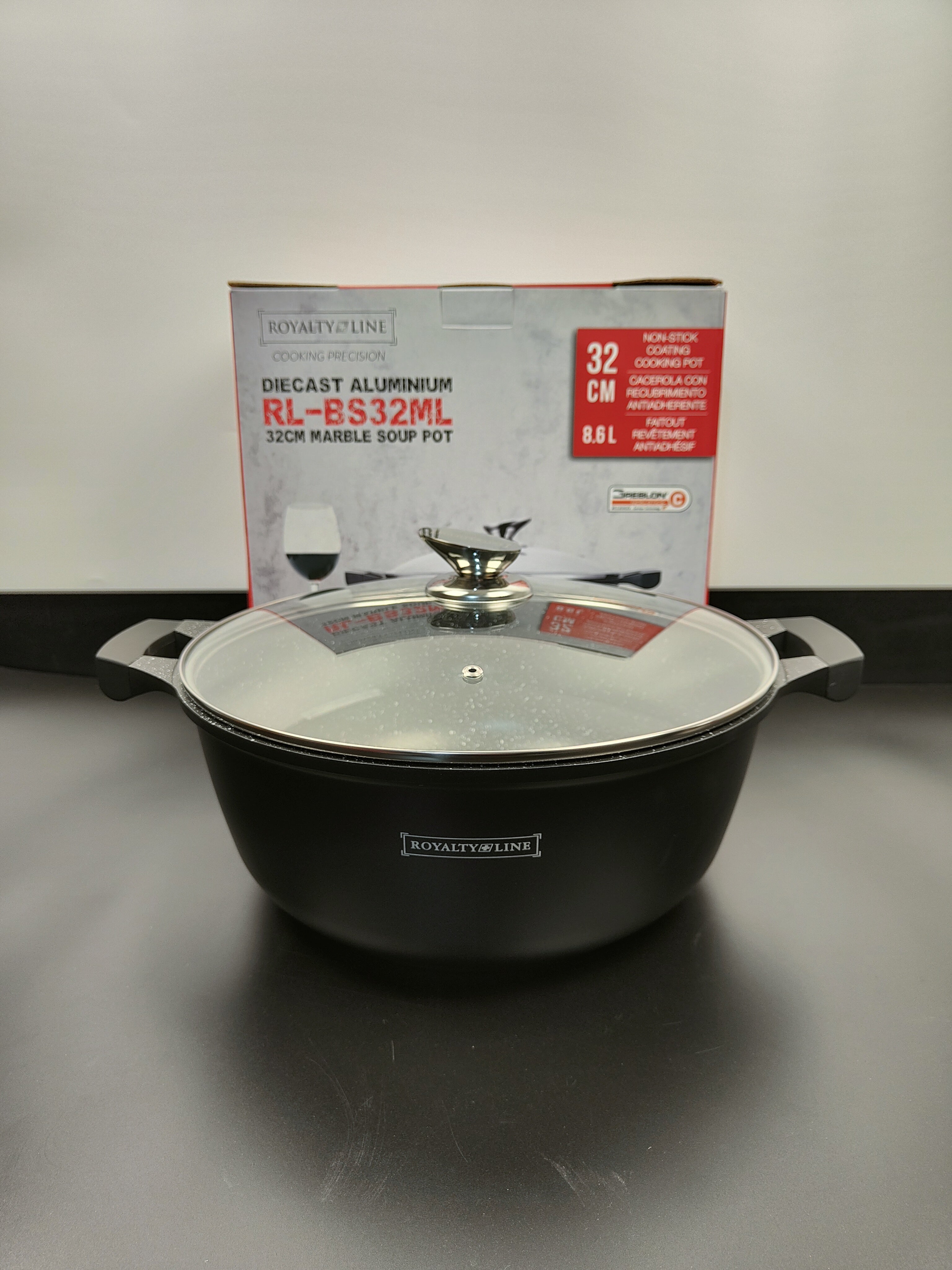 Oală marmorată 32 cm cu capac, 8.6L – RL BS32M