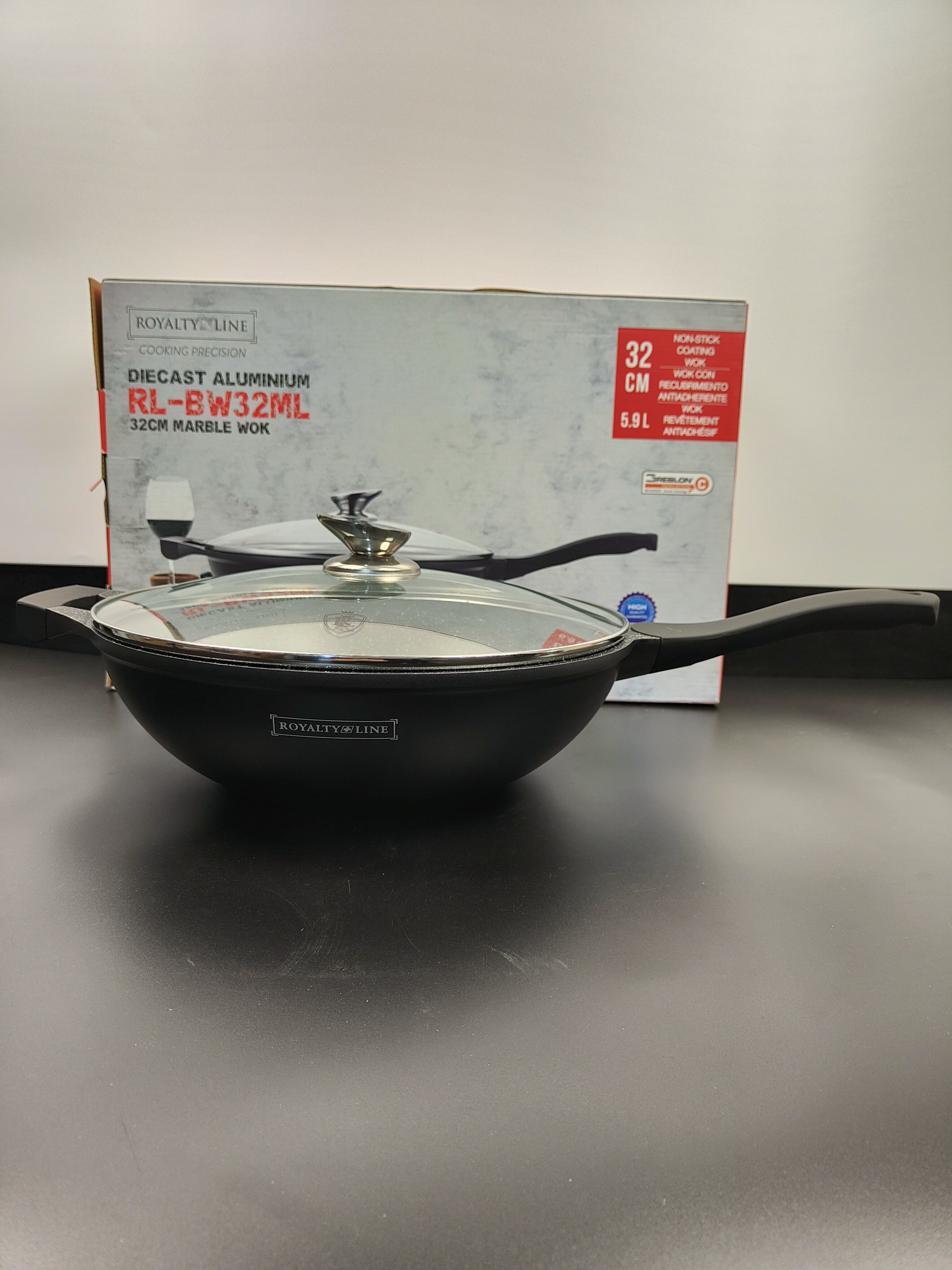 Tigaie Wok cu capac, marmorată 32 cm RL BW32-ML