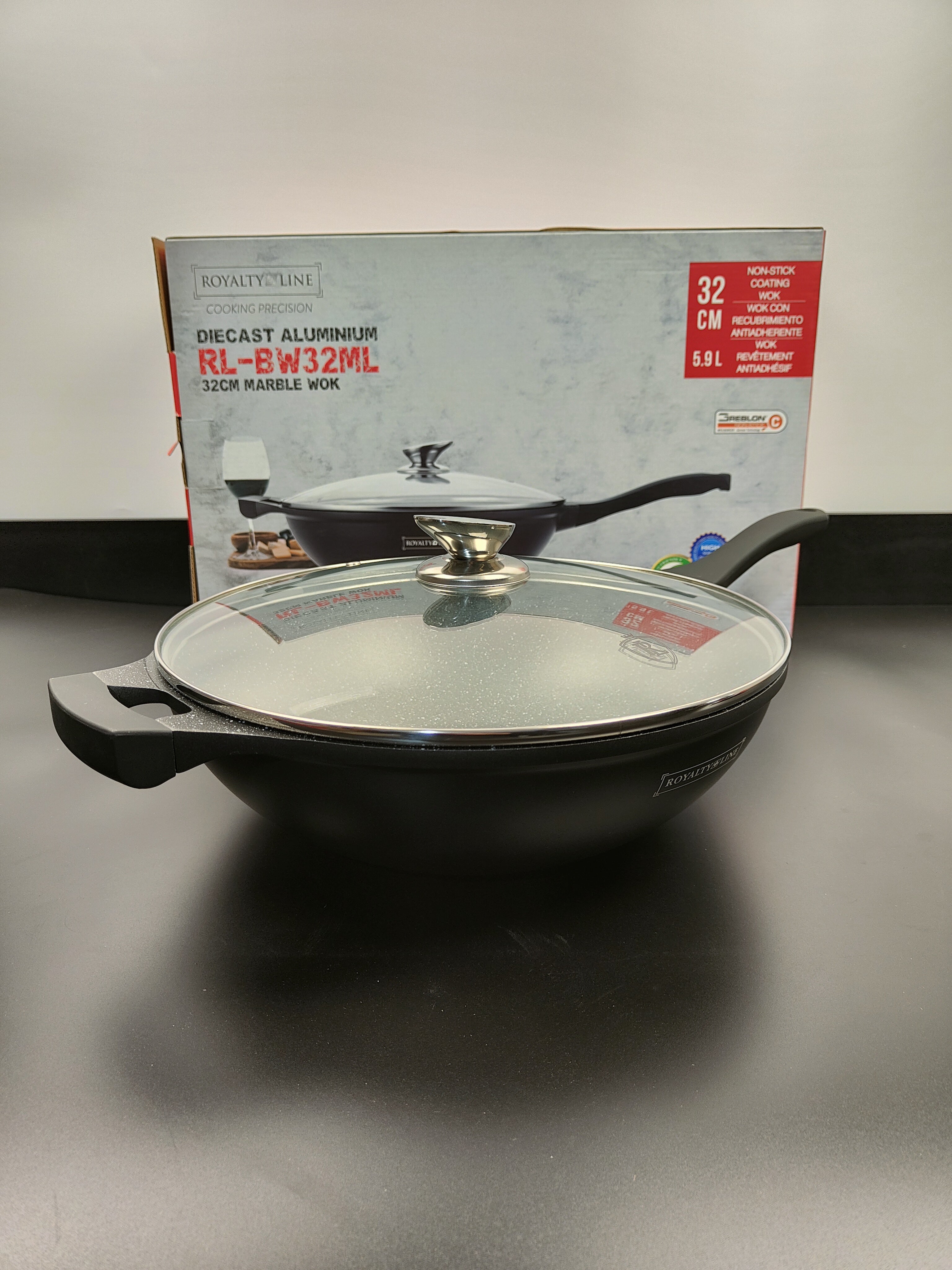 Tigaie Wok cu capac, marmorată 32 cm RL BW32-ML