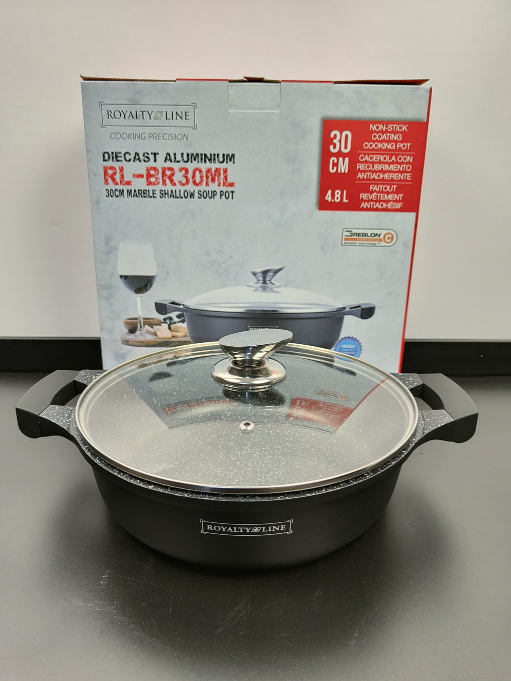 Cratiță marmorată joasă cu capac 30 cm RL-BR30ML Royalty Line